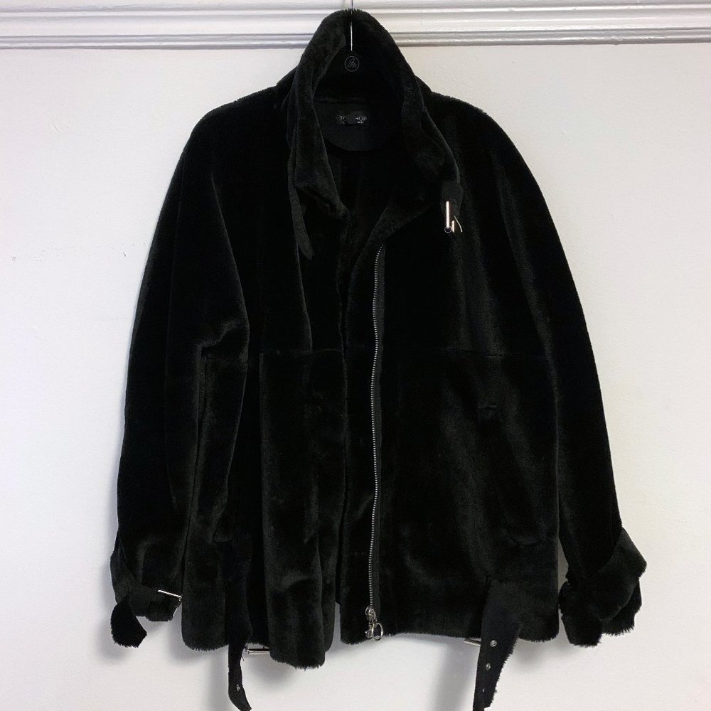 TOPSHOP Faux Fur Buckle Biker Jacket